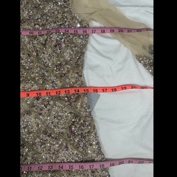NWT JS Collections [ 4 ] Long Sleeve Embellished Tulle‎ Gown Champagne - Picture 9 of 12